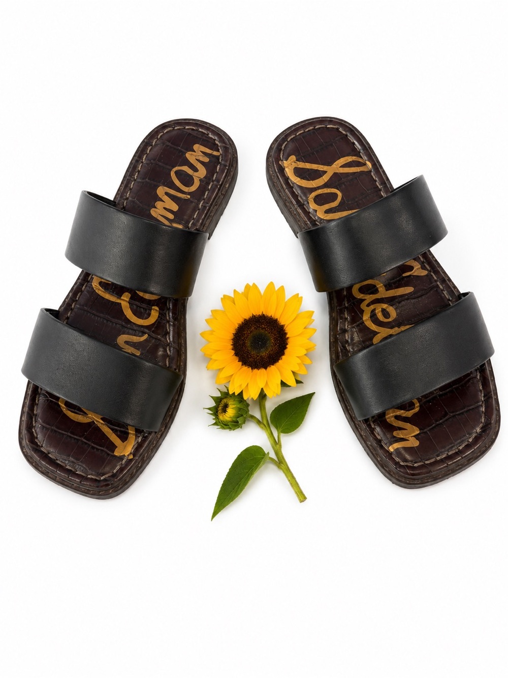 Sam Edelman Gala Black Leather Double Strap Slide Sandals | Size 6